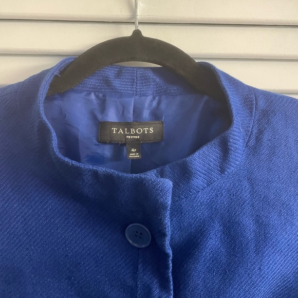 Talbots Size 4P Royal/Peacock Blue Cropped 100% Linen Jacket w/Lining. Like New! - Picture 2 of 4